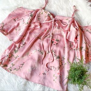 SOHO NY&CO Silky Floral Cold Shoulder Blouse Top